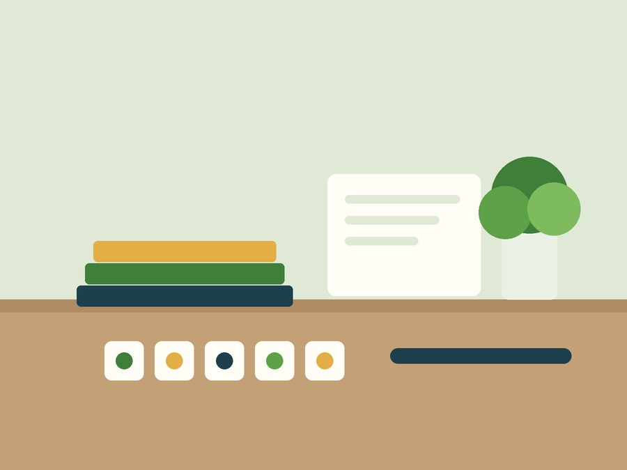 Illustration of books, letter tiles and cards ready for a session